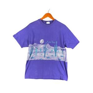 Hanes Beefy Pre Shrunk Single Stitch‎ Fiesta Texas Shirt Purple Teal Mens Large